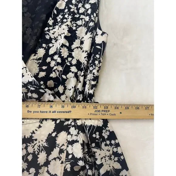 Rebecca Minkoff Assia Faux-Wrap Midi Dress Size S Black Cream Floral Flounce - Picture 9 of 14